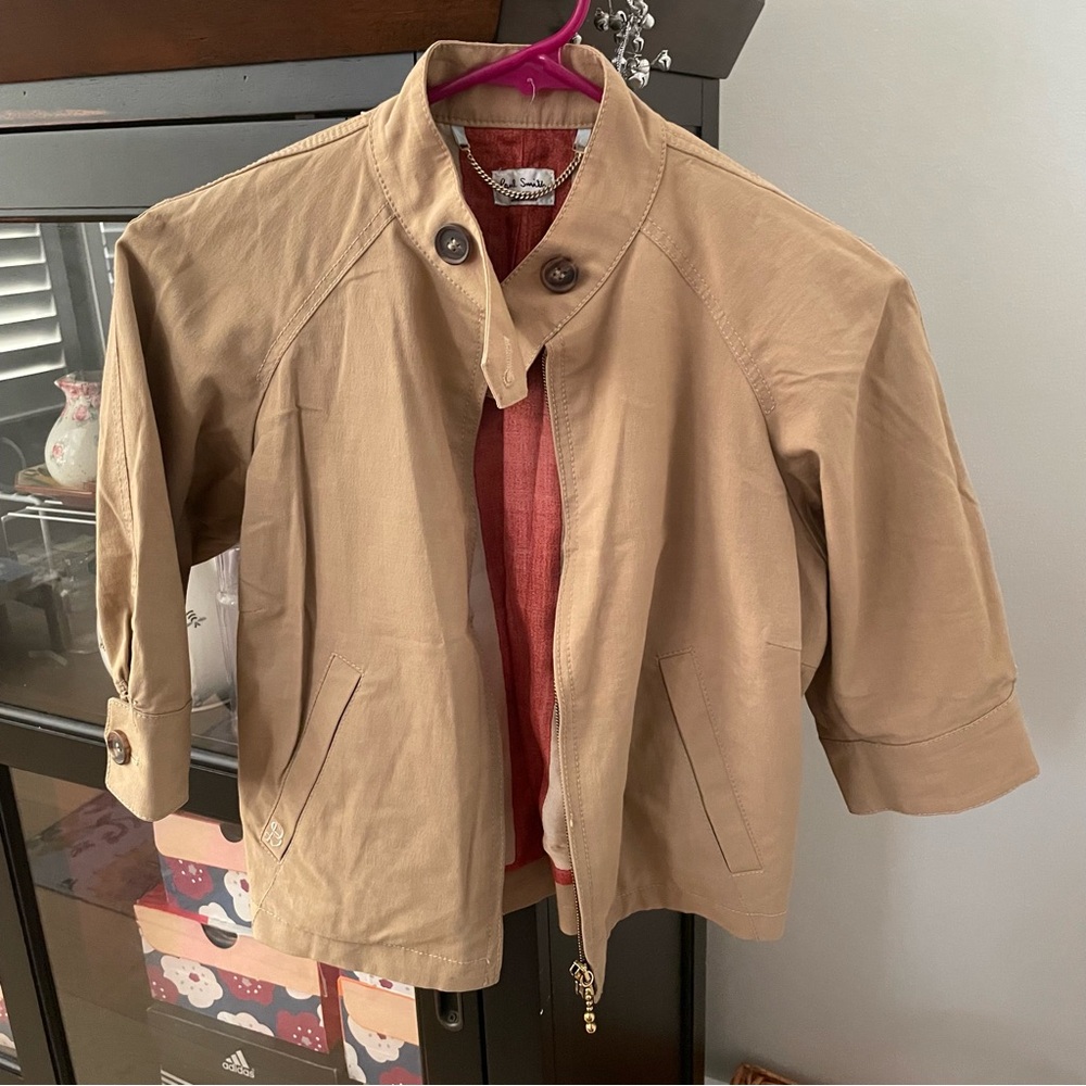 Paul smith blue men only khaki wool blend cropped short sleeve jacket small flaw